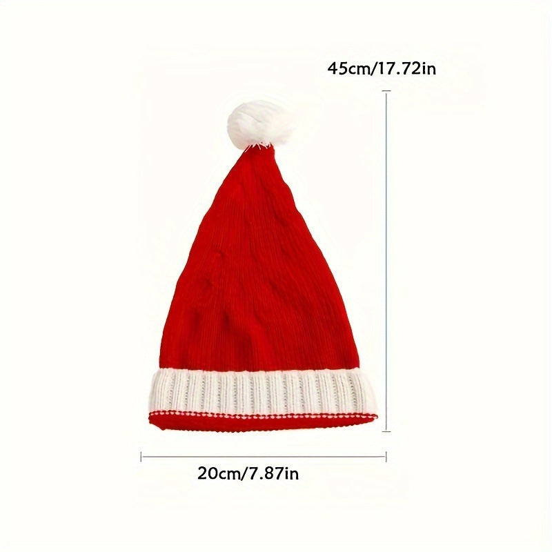 Festive Knitted Christmas Hat with Fluffy Fur Ball – The Ultimate Holiday Party & Winter Warmth Accessory!