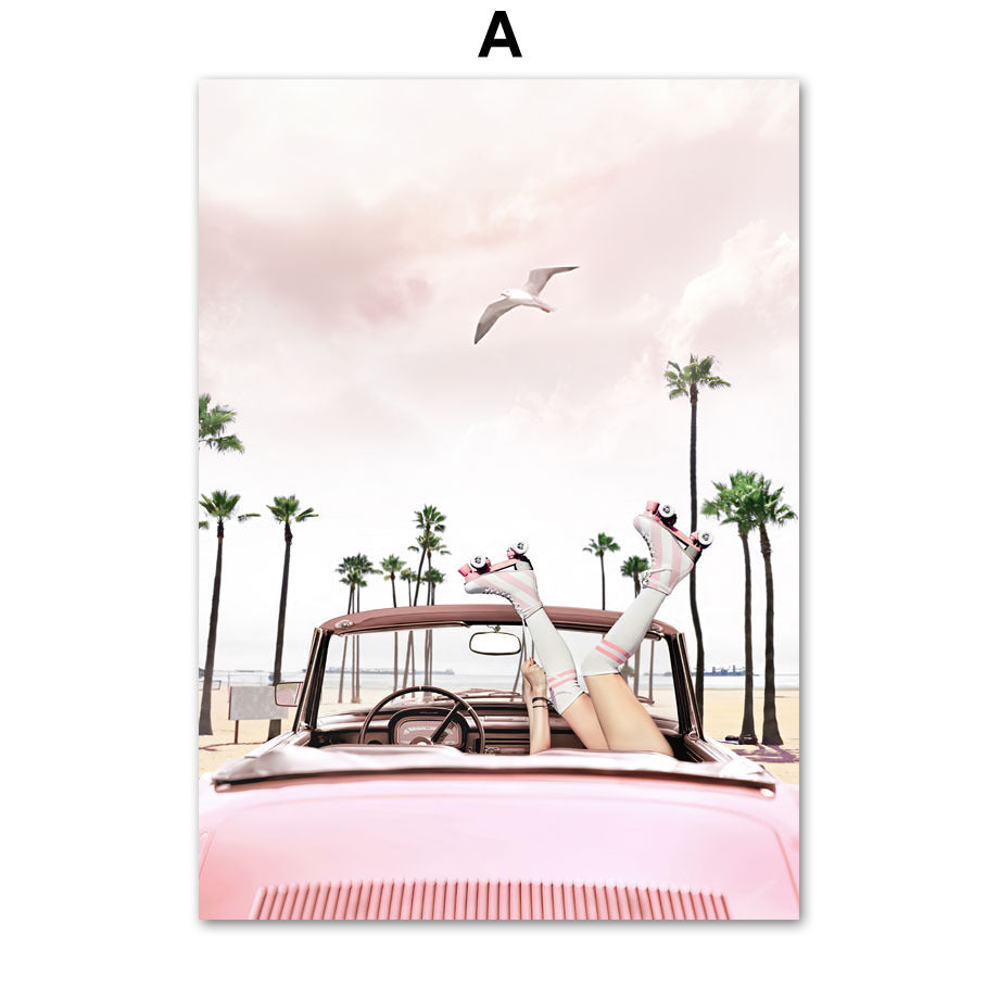 Landscape Beach Wall Sky Car Art Canvas Painting