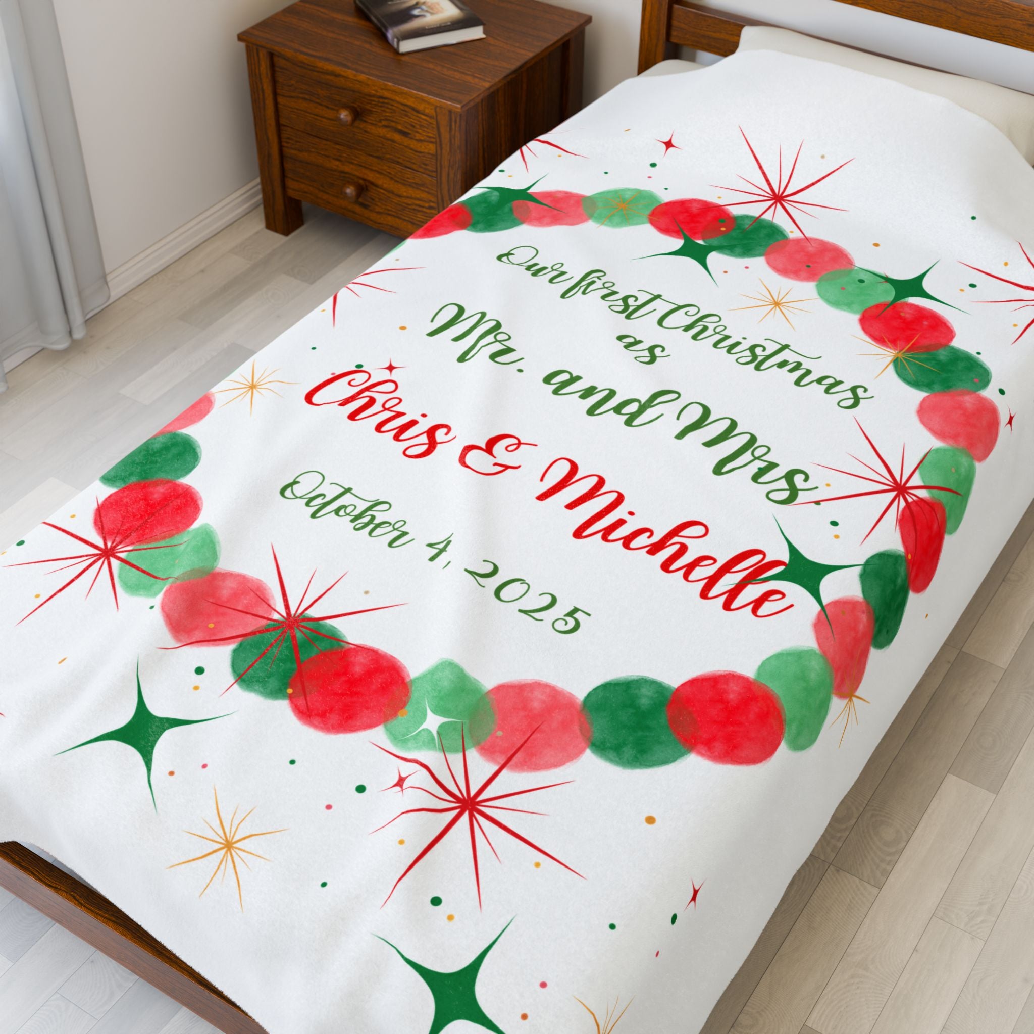 Personalized MR and MRS First Christmas Plush Blanket