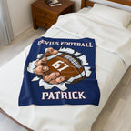 Personalized Football Velveteen Plush Blanket, Custom FootballThrow, Cozy Gift for Football Fans, Team Spirit Decor, Senior Gift