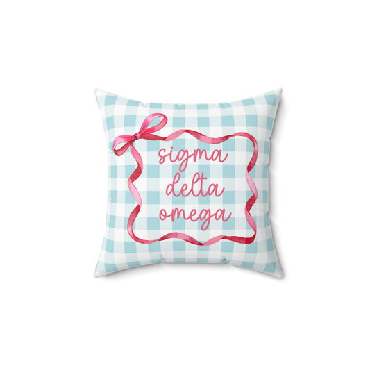 Sorority Gingham Personalized Pillow, Greek Life Gift, Pink Bow Decorative,  Monogrammed Cozy Throw Pillow