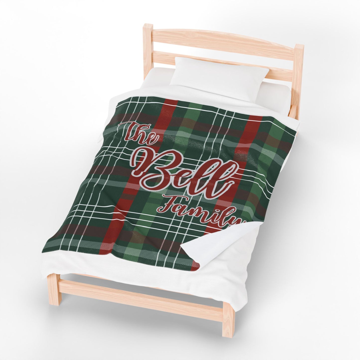 Christmas Tartan Plaid Velveteen Blanket - Personalized cozy throw, holiday gift, custom home decor, winter warm bedding, festive living