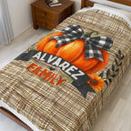 Pumpkin Plush Blanket, Personalized Fall Pumpkin Decor, Cozy Family Name Throw, Autumn Home Blanket, Thanksgiving Gift, Halloween Decor,