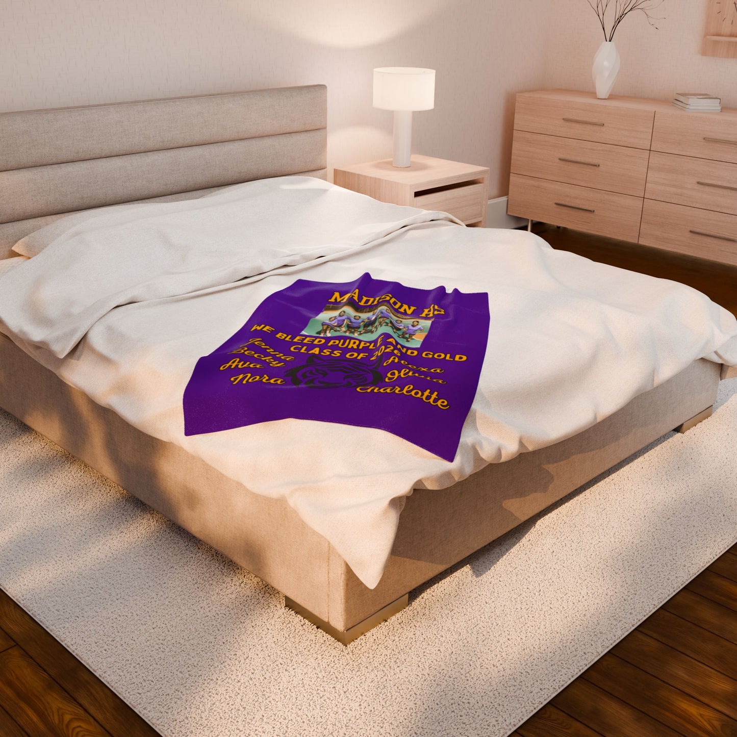 Picture included Senior Night Personalized Throw, School Colors, Mascot, Team Name - Soft Cozy Fleece, Custom Graduation Gift,