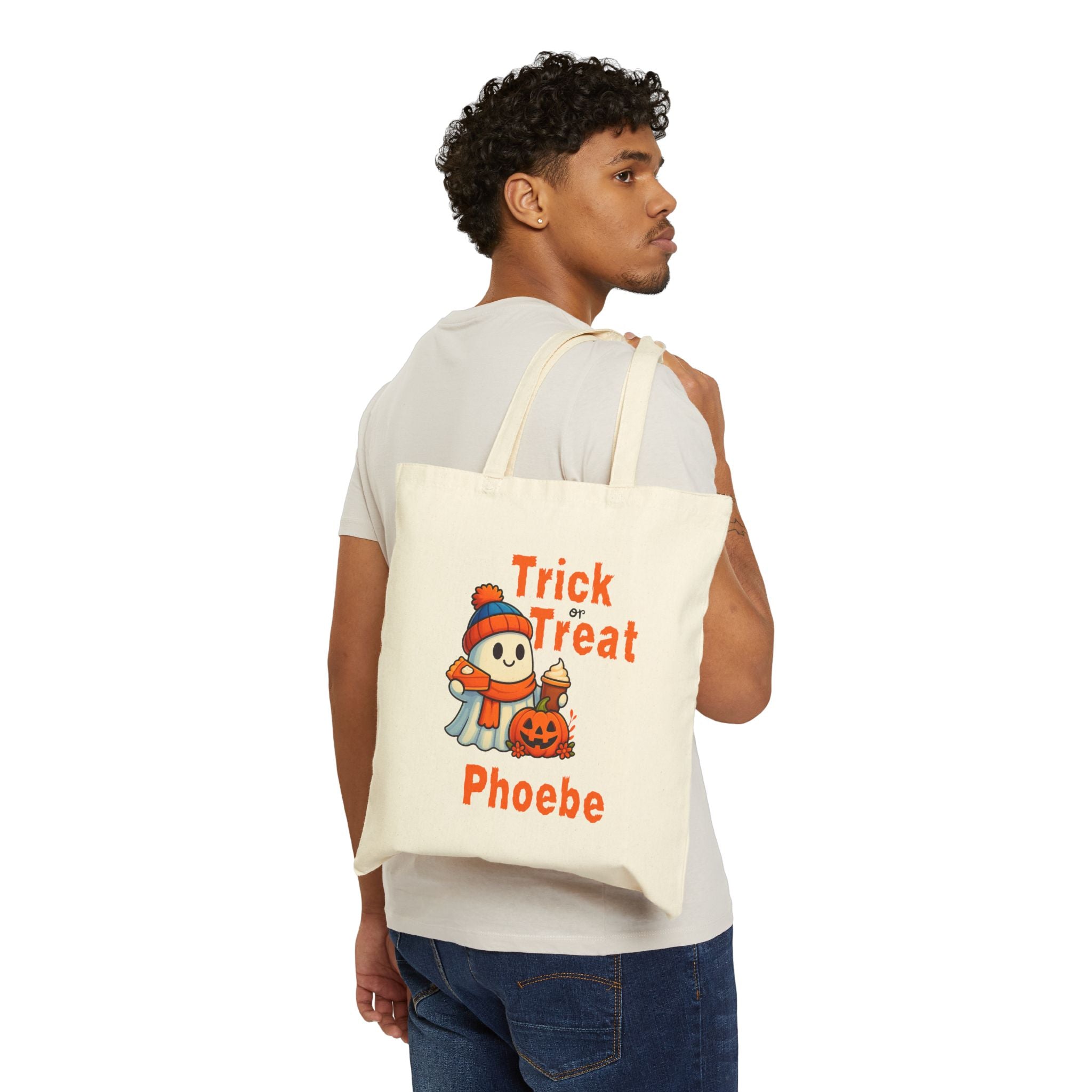 Halloween Tote Bag, Personalized Trick or Treat Bag, Festive Cotton Canvas Tote, Adorable Ghosts and Pumpkins, Fall Decor Bag, Halloween