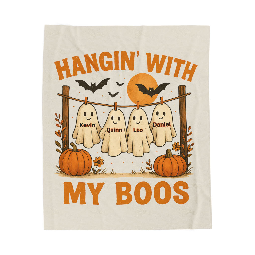 Halloween Plush Blanket, Halloween Ghosts Personalized Kids Blanket, Hanging with my Boos, Custom Children's Names Blanket, Ghost Family