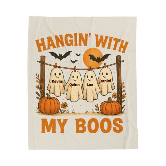Halloween Plush Blanket, Halloween Ghosts Personalized Kids Blanket, Hanging with my Boos, Custom Children's Names Blanket, Ghost Family