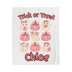 Halloween Throw Blanket, Pink Ghosts & Pumpkins, Trick or Treat, Velveteen Blanket, Kids Halloween Decor, Cozy Halloween Gift