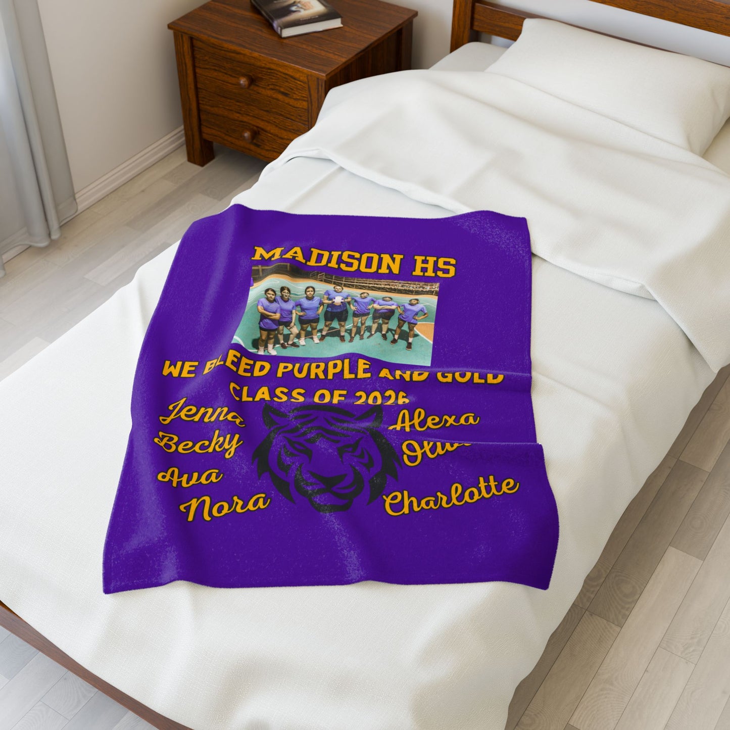 Picture included Senior Night Personalized Throw, School Colors, Mascot, Team Name - Soft Cozy Fleece, Custom Graduation Gift,
