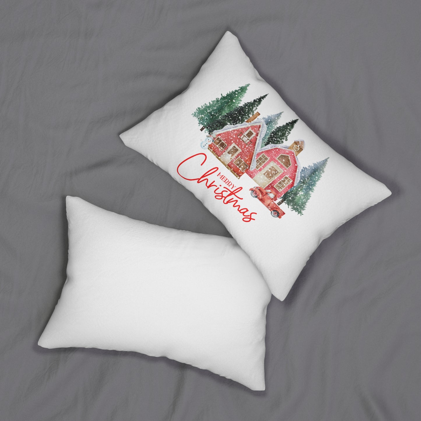 Merry Christmas Winter Scene Pillow - 14x20 Decorative Cushion