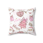 Christmas Pink Personalized Spun Polyester Pillow, Holiday Decor, Custom Name Cushion, Festive Square Throw Pillow, Home Accent