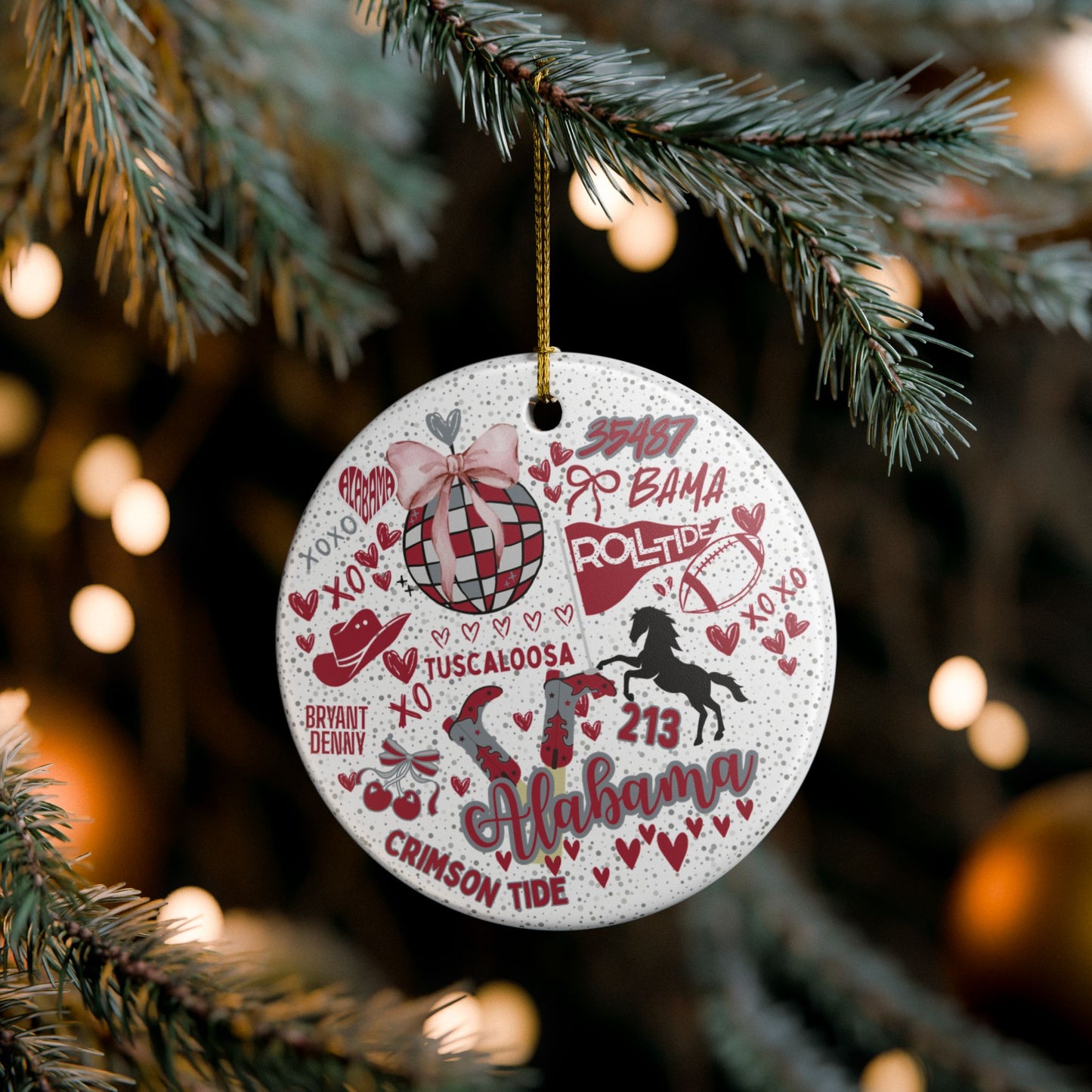 Ceramic Ornament, Spirit Alabama Fan Christmas Tree Decoration, Holiday Gift, Stocking Stuffer, Bama Home Decor