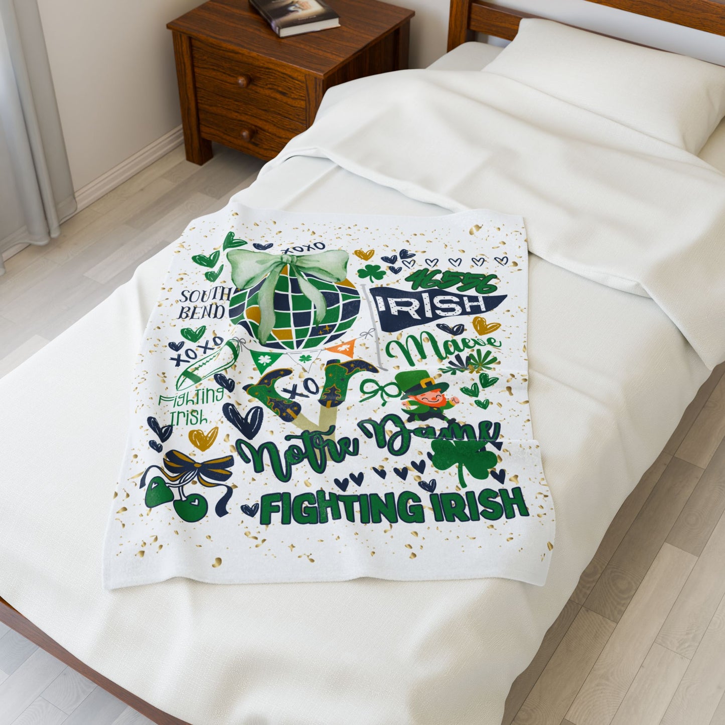 Velveteen Plush Blanket, Cozy Irish SchoolThrow, Irish Spirit Personalized Gift Idea, Shamrock Blanket, Custom Name Blanket, Warm