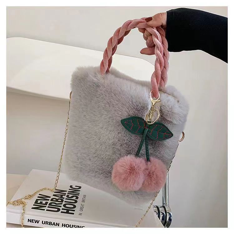 Adorable Cherry Fuzzy Attachment Handbag