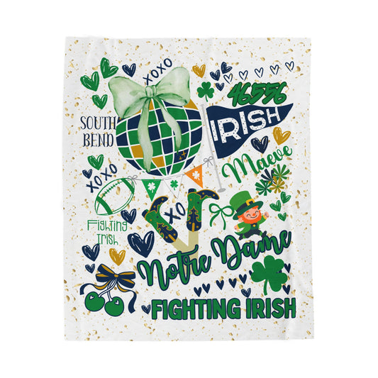 Velveteen Plush Blanket, Cozy Irish SchoolThrow, Irish Spirit Personalized Gift Idea, Shamrock Blanket, Custom Name Blanket, Warm