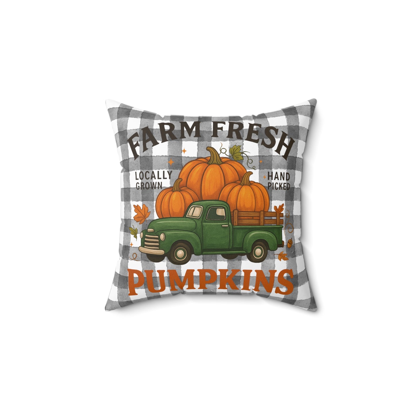 Farm Fresh Pumpkins Square Pillow, Fall Decor Pillow, Grey Plaid Pillow, Autumn Harvest Pillow, Halloween Pillow, Thanksgiving Pillow