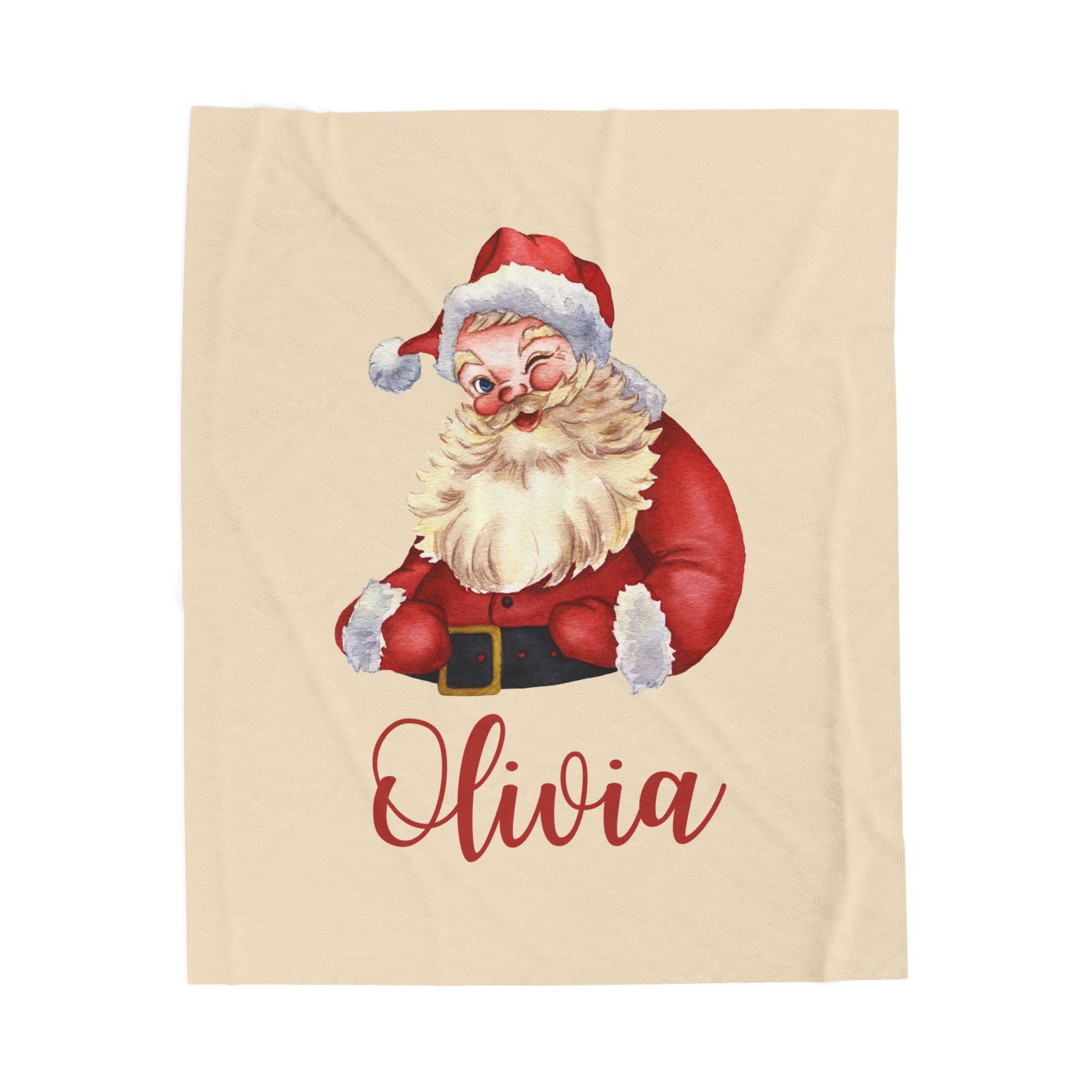 Santa Velveteen Plush Blanket with Personalized Name - Christmas Gift, Holiday Blanket, Custom Holiday Throw, Festive Santa Claus Blanket