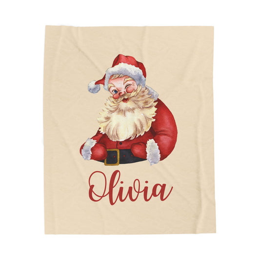 Santa Velveteen Plush Blanket with Personalized Name - Christmas Gift, Holiday Blanket, Custom Holiday Throw, Festive Santa Claus Blanket,