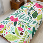 Plush Blanket, Personalized Floral Name Blanket, Custom Cozy Throw, Flower Design, Soft Blankie, Comfy Bedding