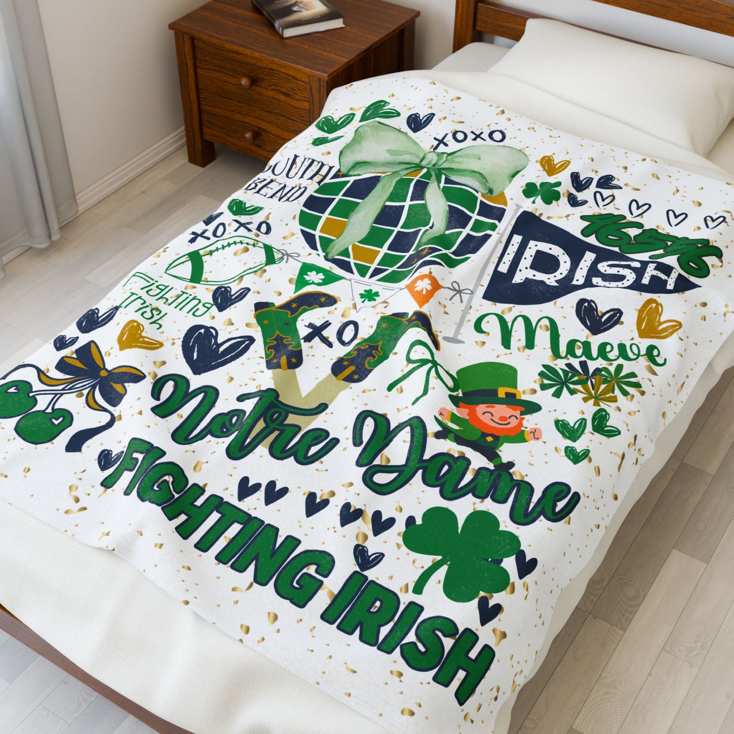Velveteen Plush Blanket, Cozy Irish SchoolThrow, Irish Spirit Personalized Gift Idea, Shamrock Blanket, Custom Name Blanket, Warm
