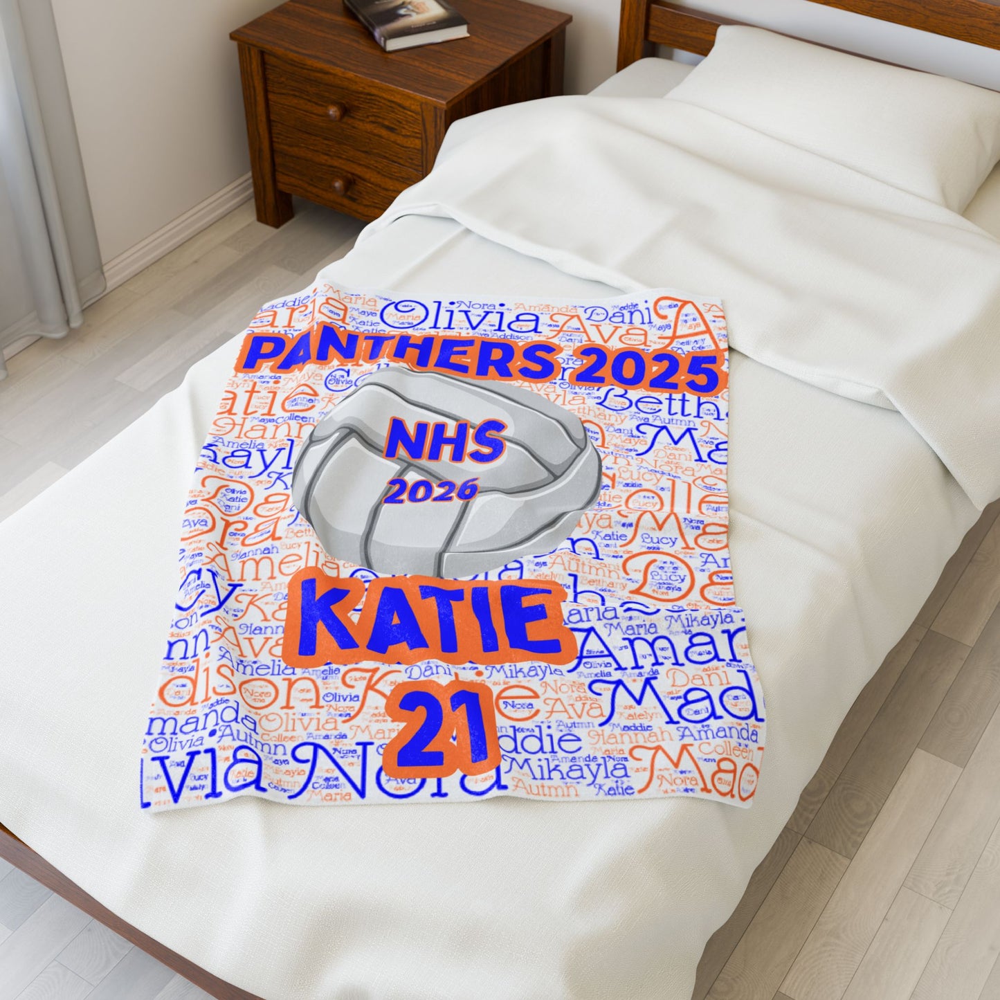 Senior Night Plush Blanket - Senior Night Gift with Roster Names, School Ball Design,  Customized Sports Team Blanket,