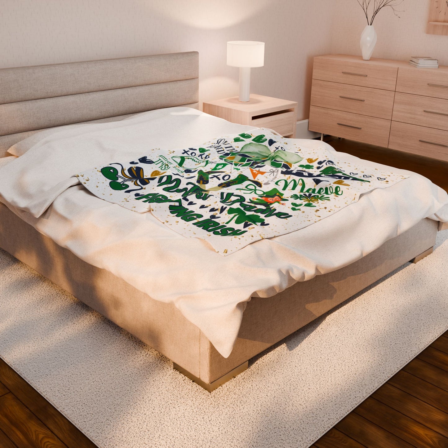 Velveteen Plush Blanket, Cozy Irish SchoolThrow, Irish Spirit Personalized Gift Idea, Shamrock Blanket, Custom Name Blanket, Warm