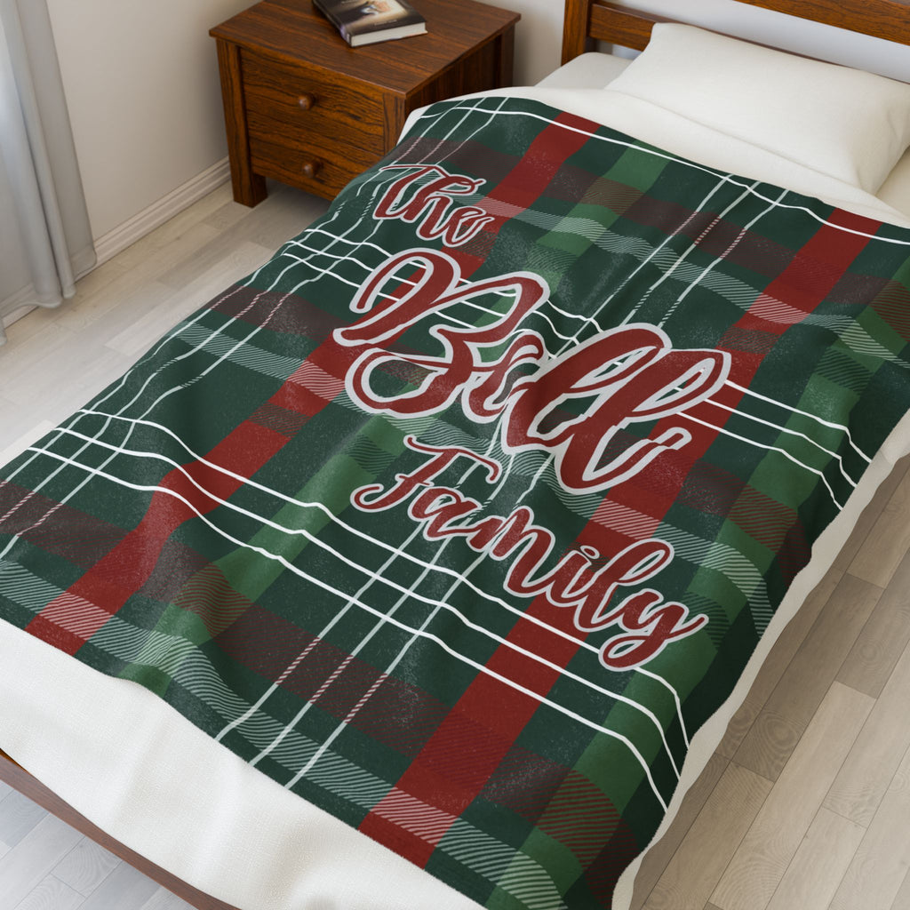 Christmas Tartan Plaid Personalized Family Velveteen Blanket