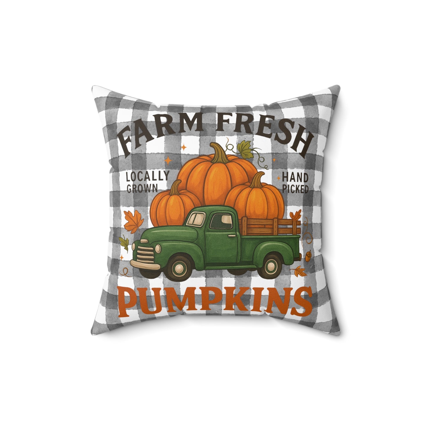 Farm Fresh Pumpkins Square Pillow, Fall Decor Pillow, Grey Plaid Pillow, Autumn Harvest Pillow, Halloween Pillow, Thanksgiving Pillow