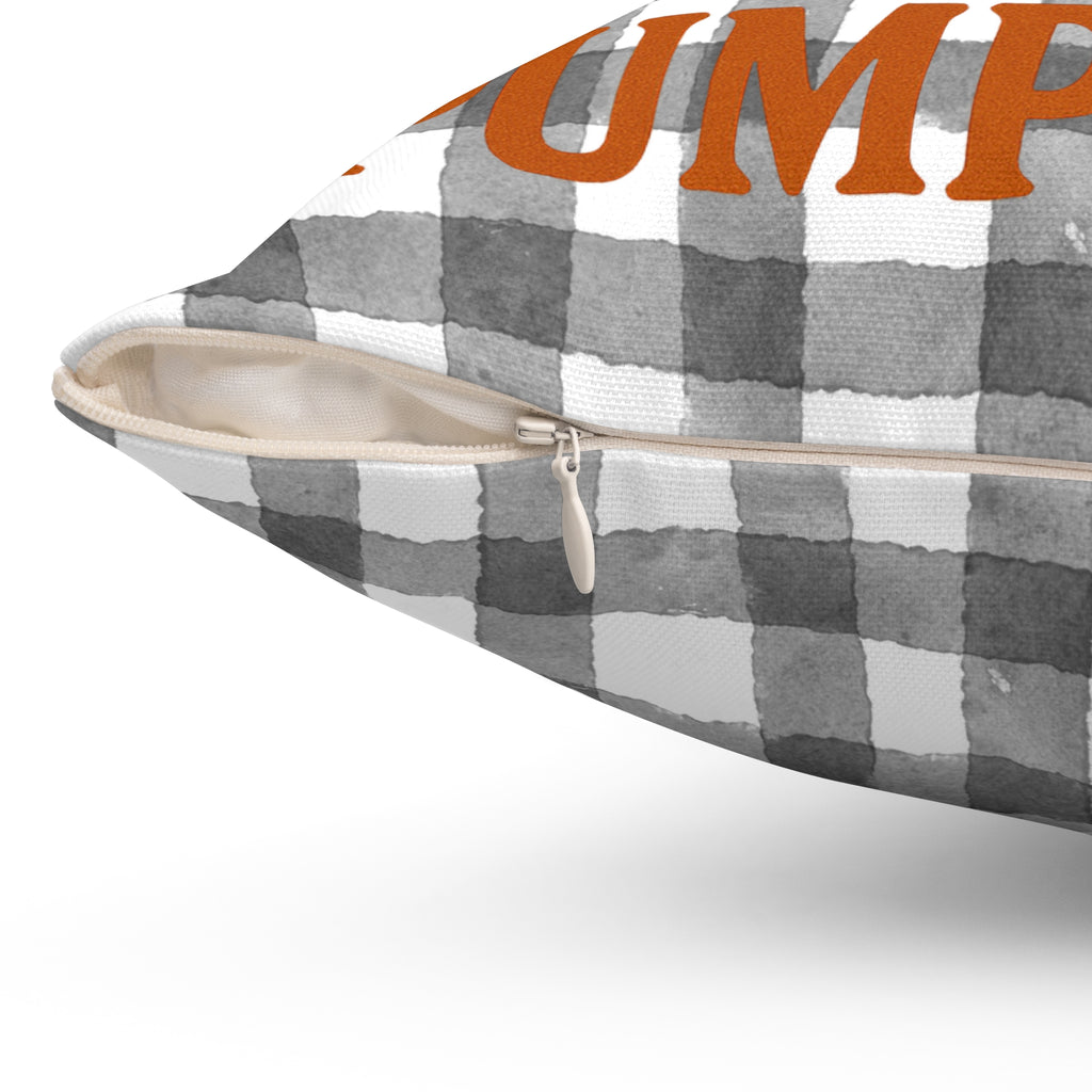 Farm Fresh Pumpkins Square Pillow, Fall Decor Pillow, Grey Plaid Pillow, Autumn Harvest Pillow, Halloween Pillow, Thanksgiving Pillow