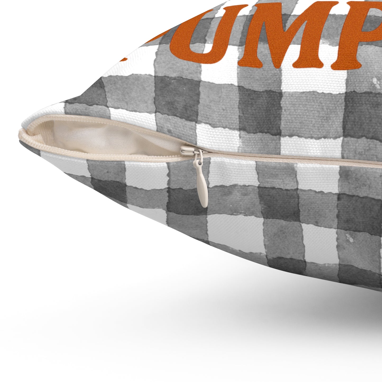 Farm Fresh Pumpkins Square Pillow, Fall Decor Pillow, Grey Plaid Pillow, Autumn Harvest Pillow, Halloween Pillow, Thanksgiving Pillow
