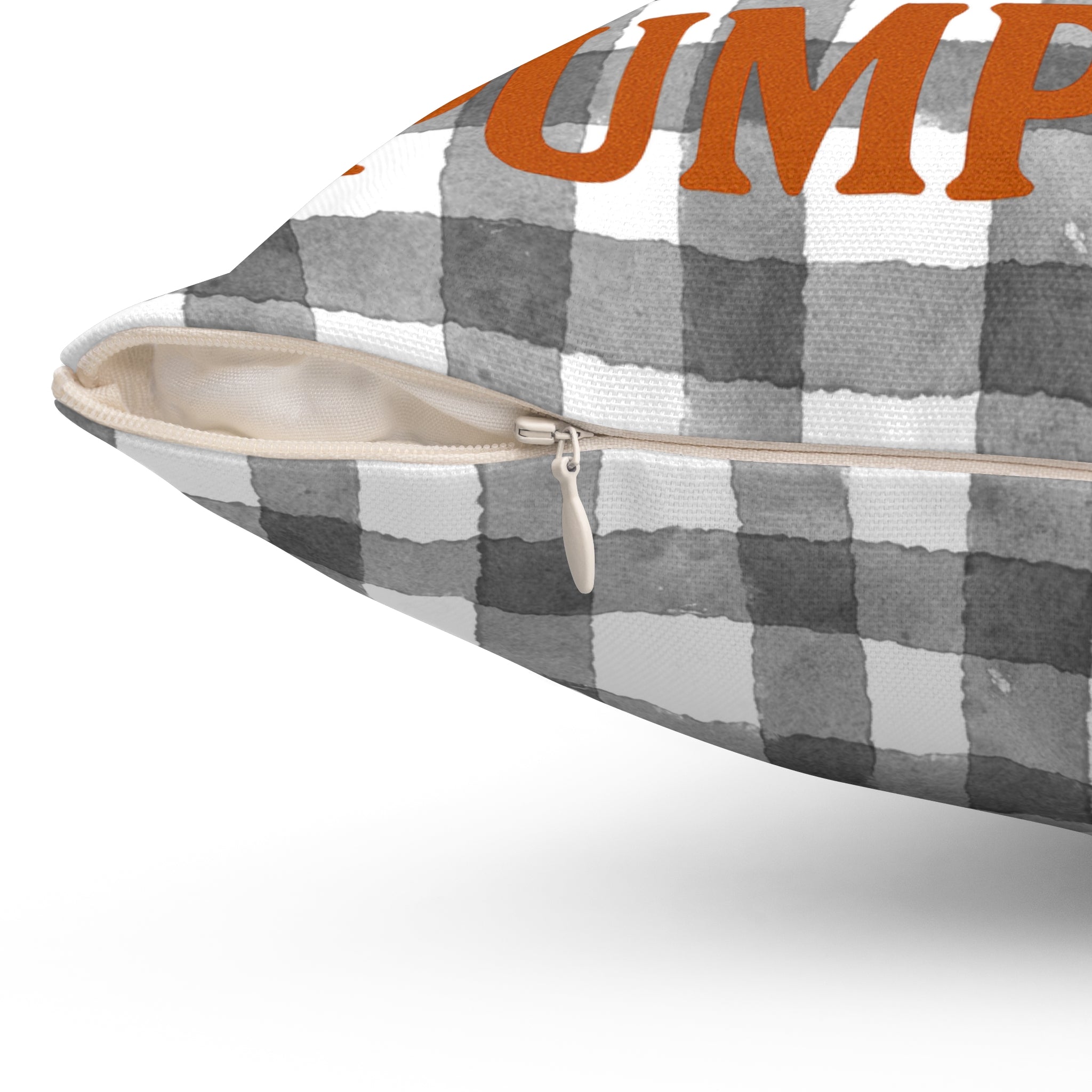 Farm Fresh Pumpkins Square Pillow, Fall Decor Pillow, Grey Plaid Pillow, Autumn Harvest Pillow, Halloween Pillow, Thanksgiving Pillow