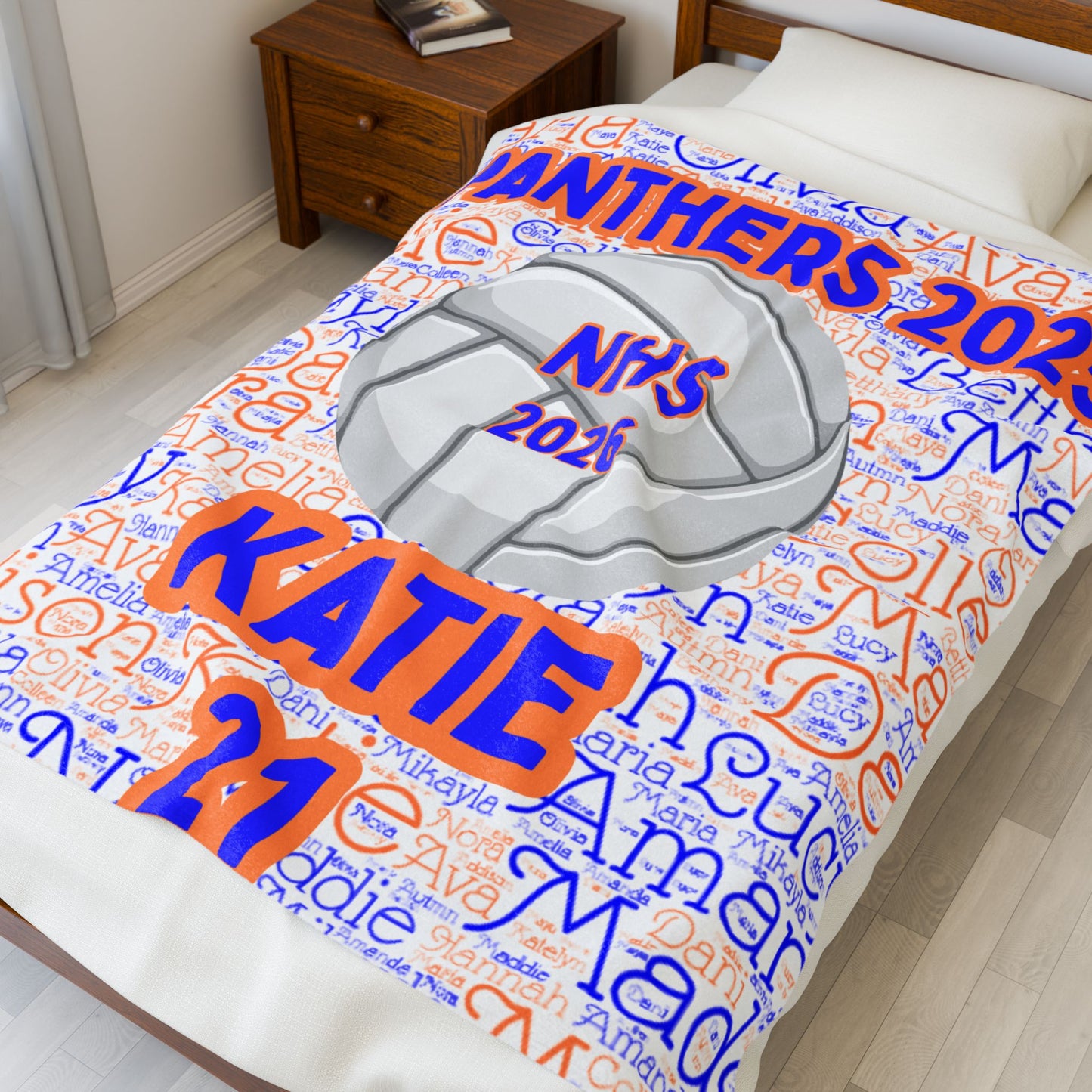 Senior Night Plush Blanket - Senior Night Gift with Roster Names, School Ball Design,  Customized Sports Team Blanket,