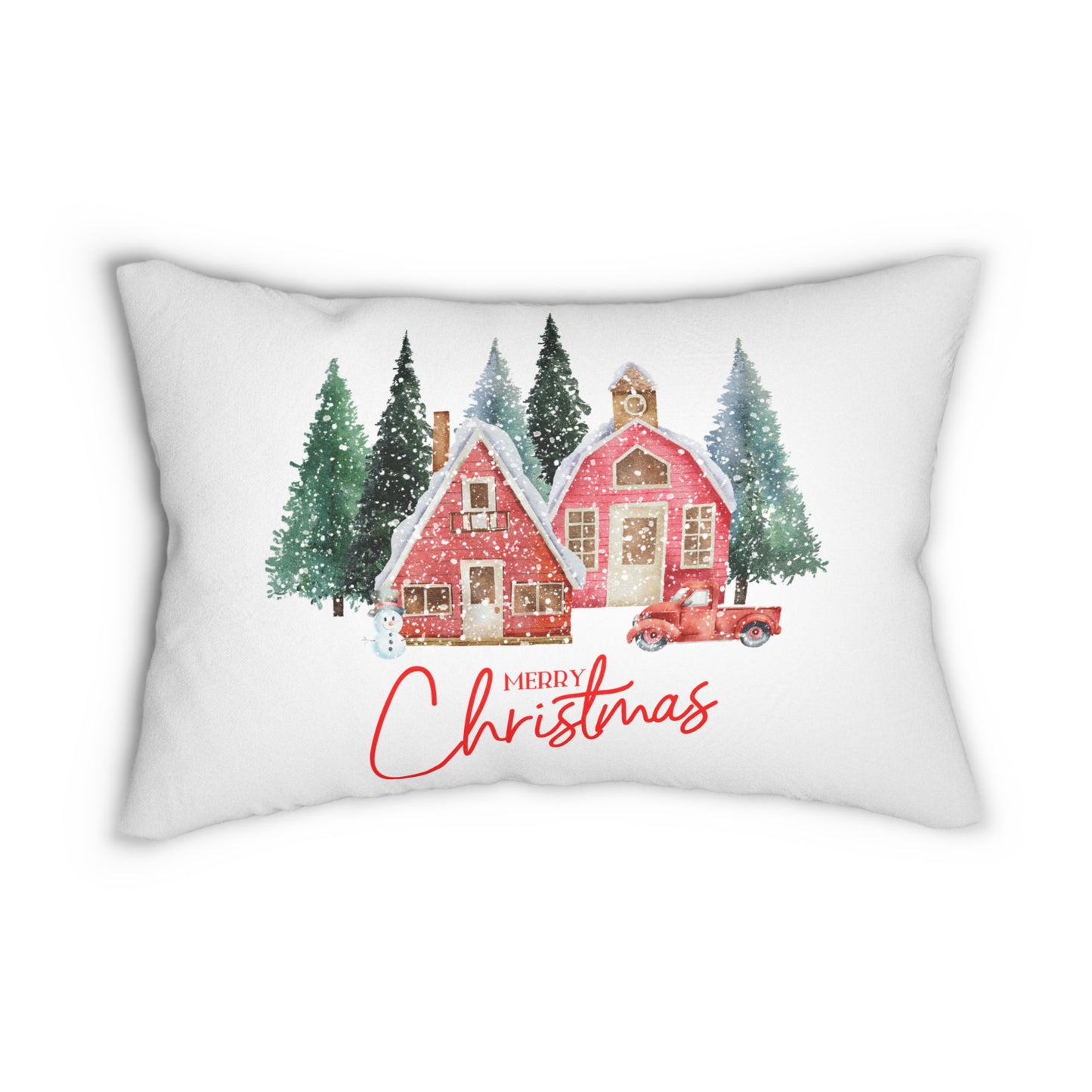 Merry Christmas Winter Scene Pillow - 14x20 Decorative Cushion