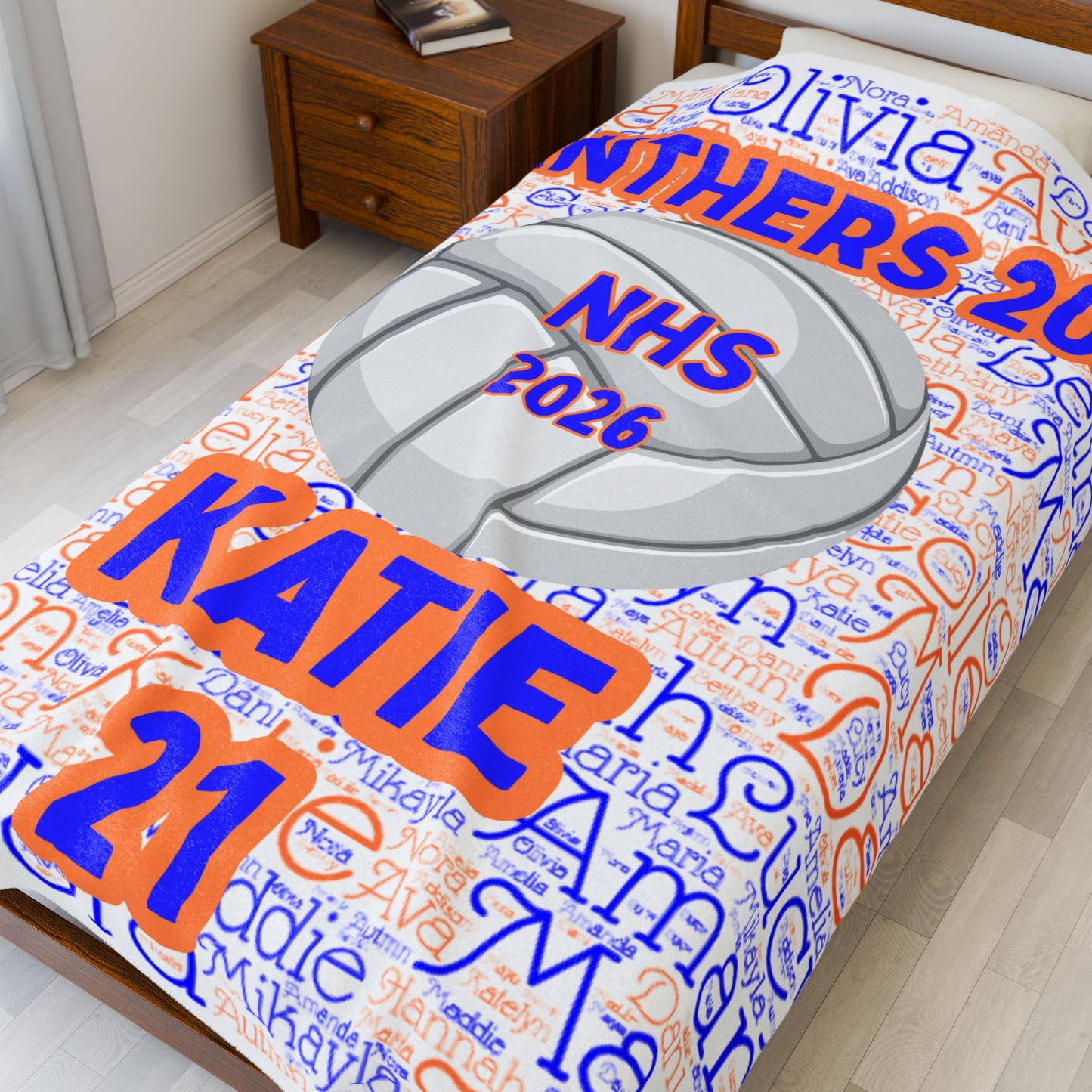 Senior Night Plush Blanket - Senior Night Gift with Roster Names, School Ball Design,  Customized Sports Team Blanket,