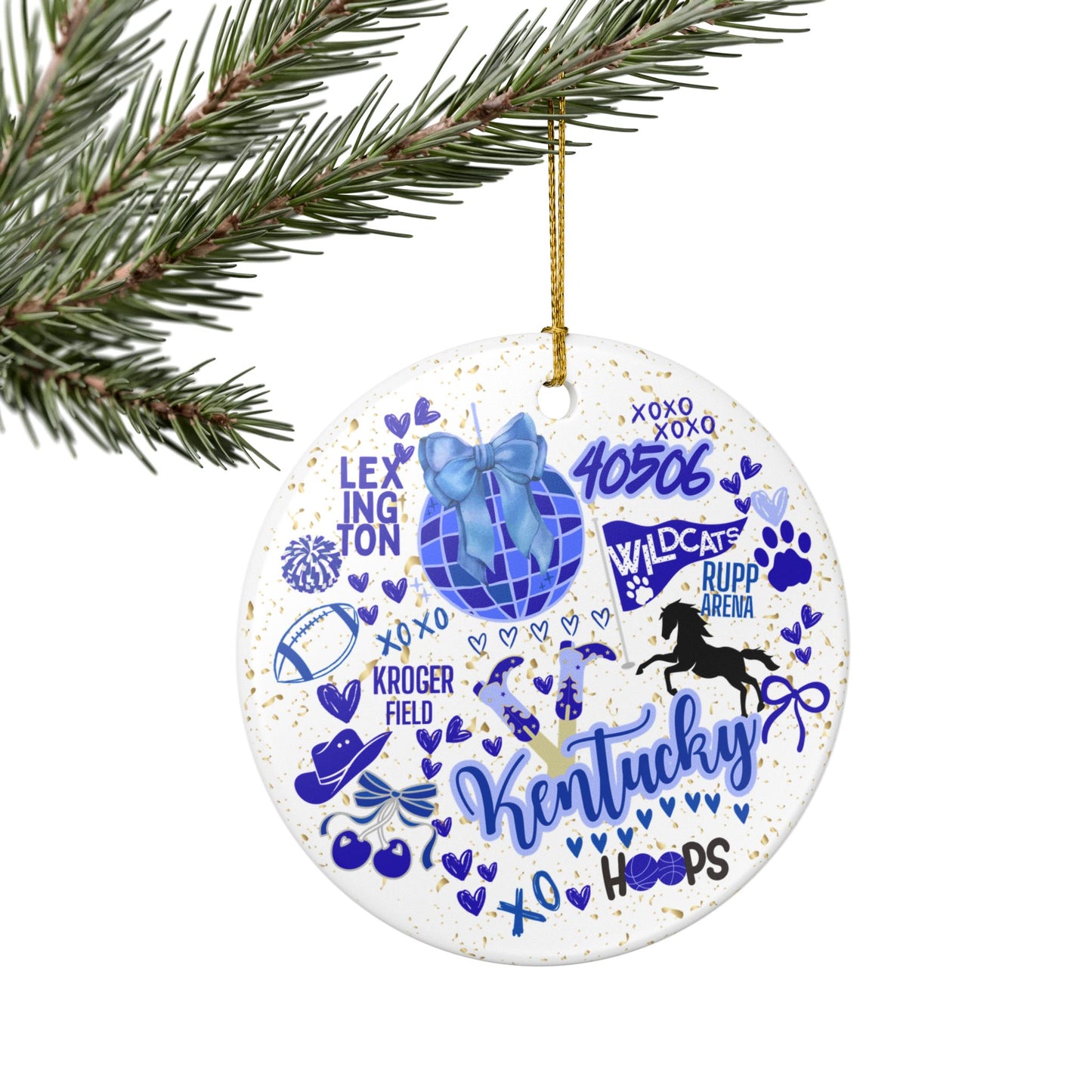 Ceramic Ornament, Spirit Kentucky Fan Christmas Tree Decoration, Holiday Gift, Stocking Stuffer, Wildcat Home Decor