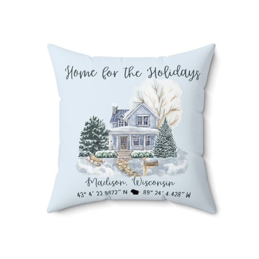 Personalized Home for the Holidays with your Longitude Latitude Personalized Pillow