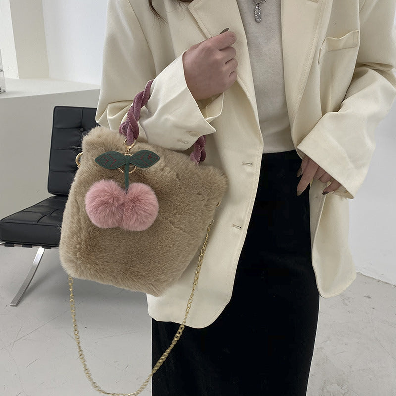 Adorable Cherry Fuzzy Attachment Handbag