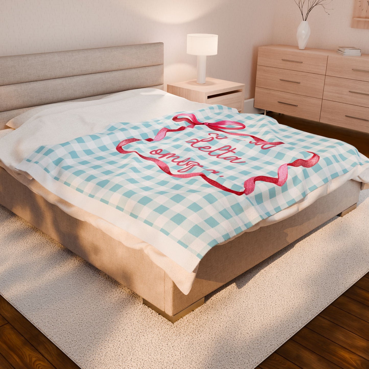 Personalized Sorority gingham and bow Throw, Graduation Gift, Cozy Bedding, Custom College Dorm Decor, Big Little Reveal, sorority gift