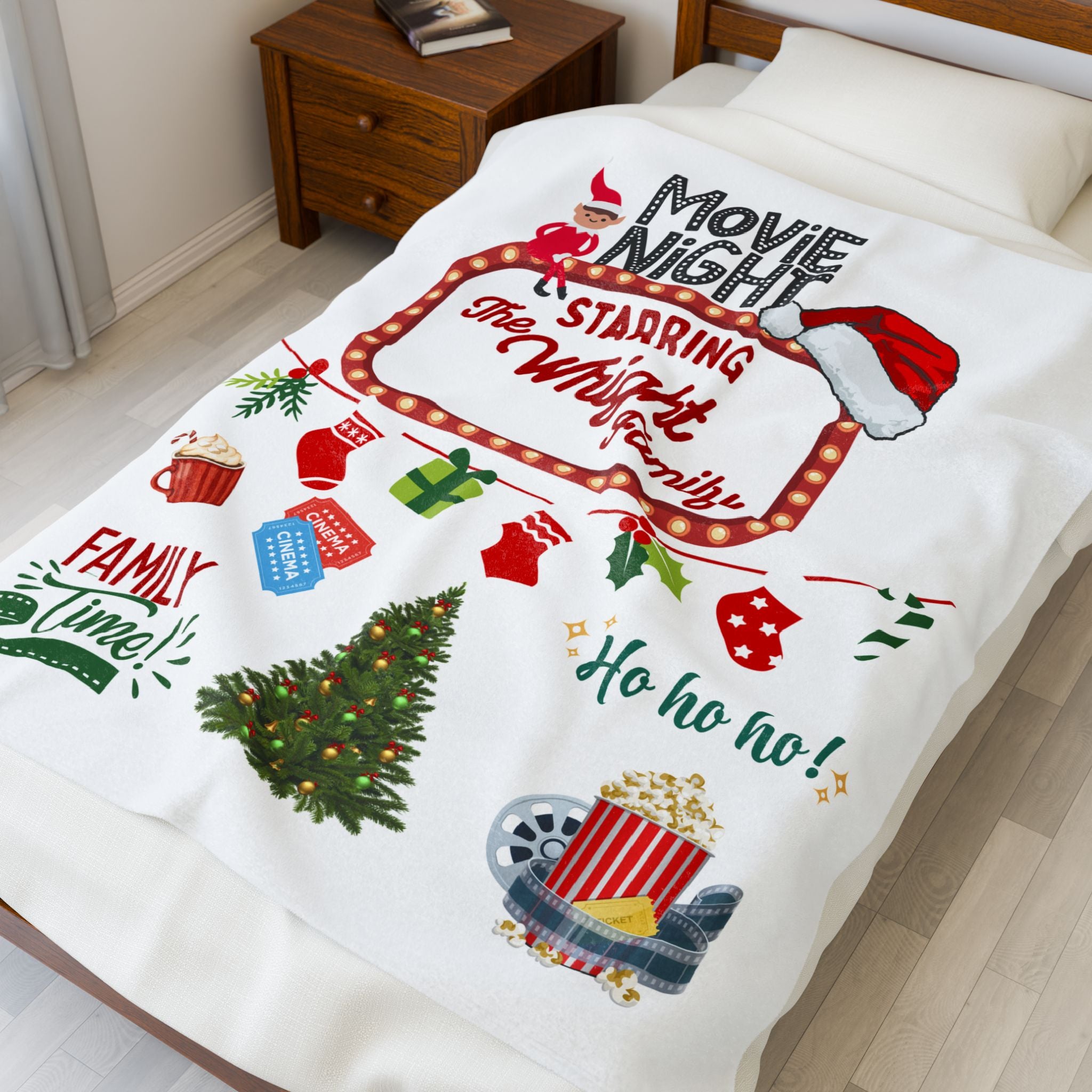 Movie Night Plush Blanket - Snuggle in Style - Holiday Movie Night Throw, Family Christmas Gift, Personalized Cozy Winter Decor, Christmas