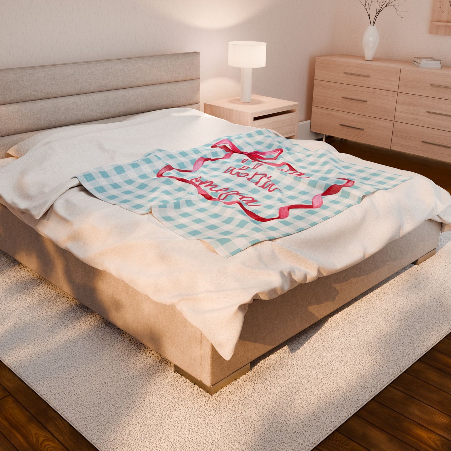 Personalized Sorority gingham and bow Throw, Graduation Gift, Cozy Bedding, Custom College Dorm Decor, Big Little Reveal, sorority gift