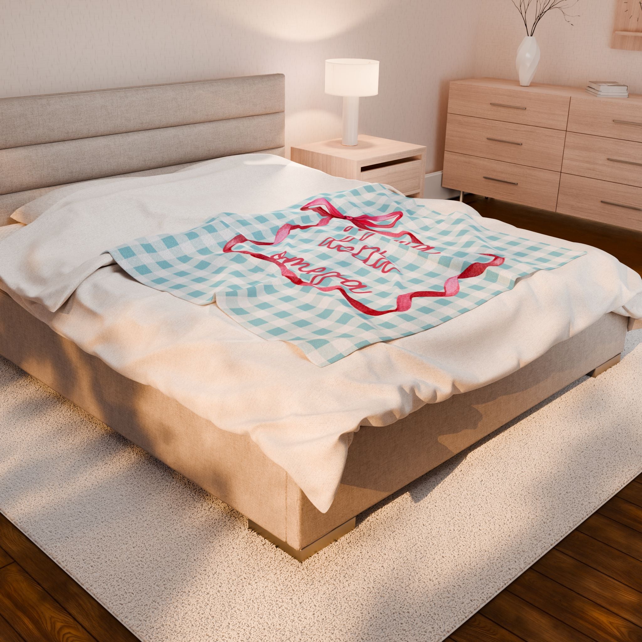 Personalized Sorority gingham and bow Throw, Graduation Gift, Cozy Bedding, Custom College Dorm Decor, Big Little Reveal, sorority gift