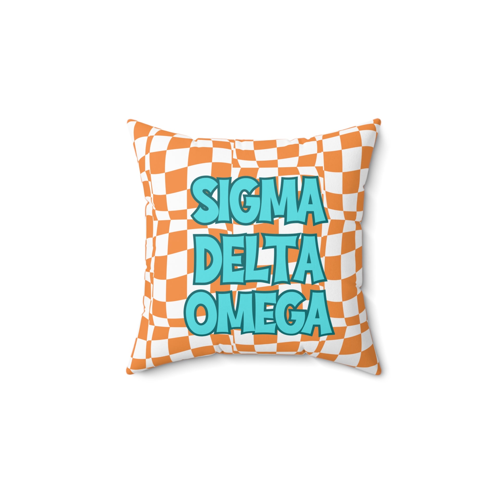 Sorority Pillow, Retro Orange and White, Square Pillow, Personalized Sorority Gift, Turquoise Font Custom, Decorative Throw