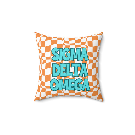 Sorority Pillow, Retro Orange and White, Square Pillow, Personalized Sorority Gift, Turquoise Font Custom, Decorative Throw