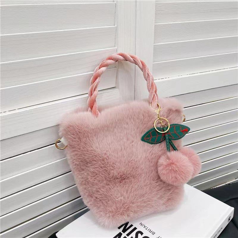 Adorable Cherry Fuzzy Attachment Handbag