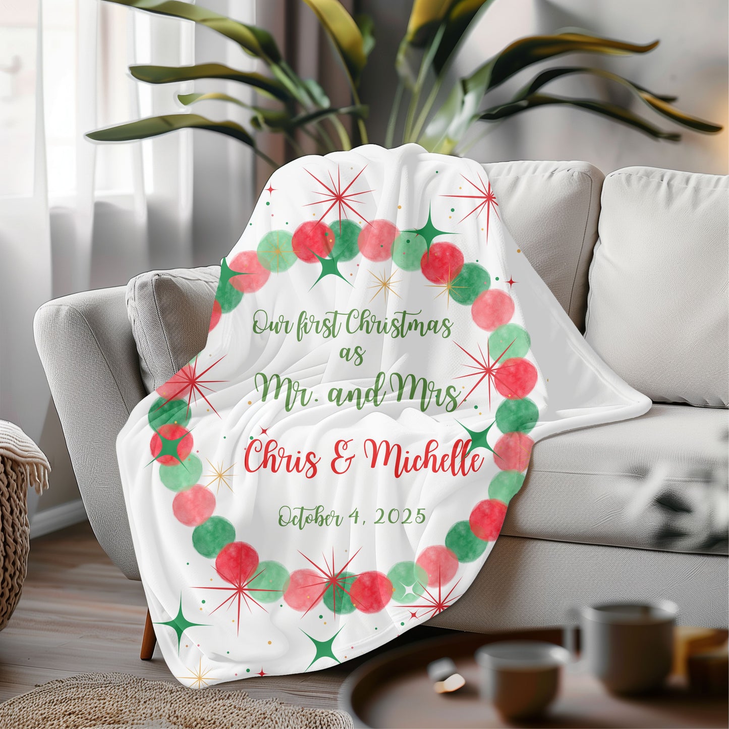 Personalized MR and MRS Velveteen Plush Blanket, First Christmas Gift, Wedding Date, Custom Name Throw, Cozy Anniversary Present, Warm