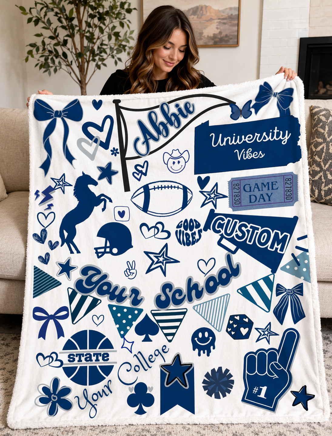 Custom College Commitment Blanket  Velveteen or sherpa  All College Available Personalized