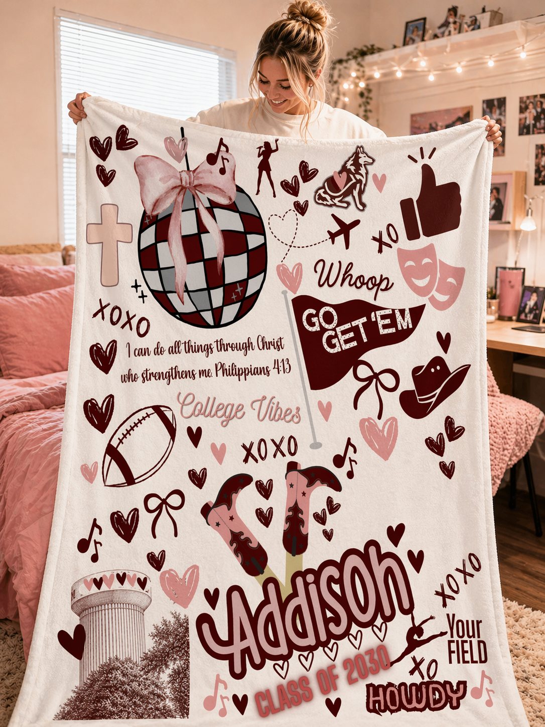 Custom College Commitment Blanket  Velveteen or sherpa  All College Available Personalized