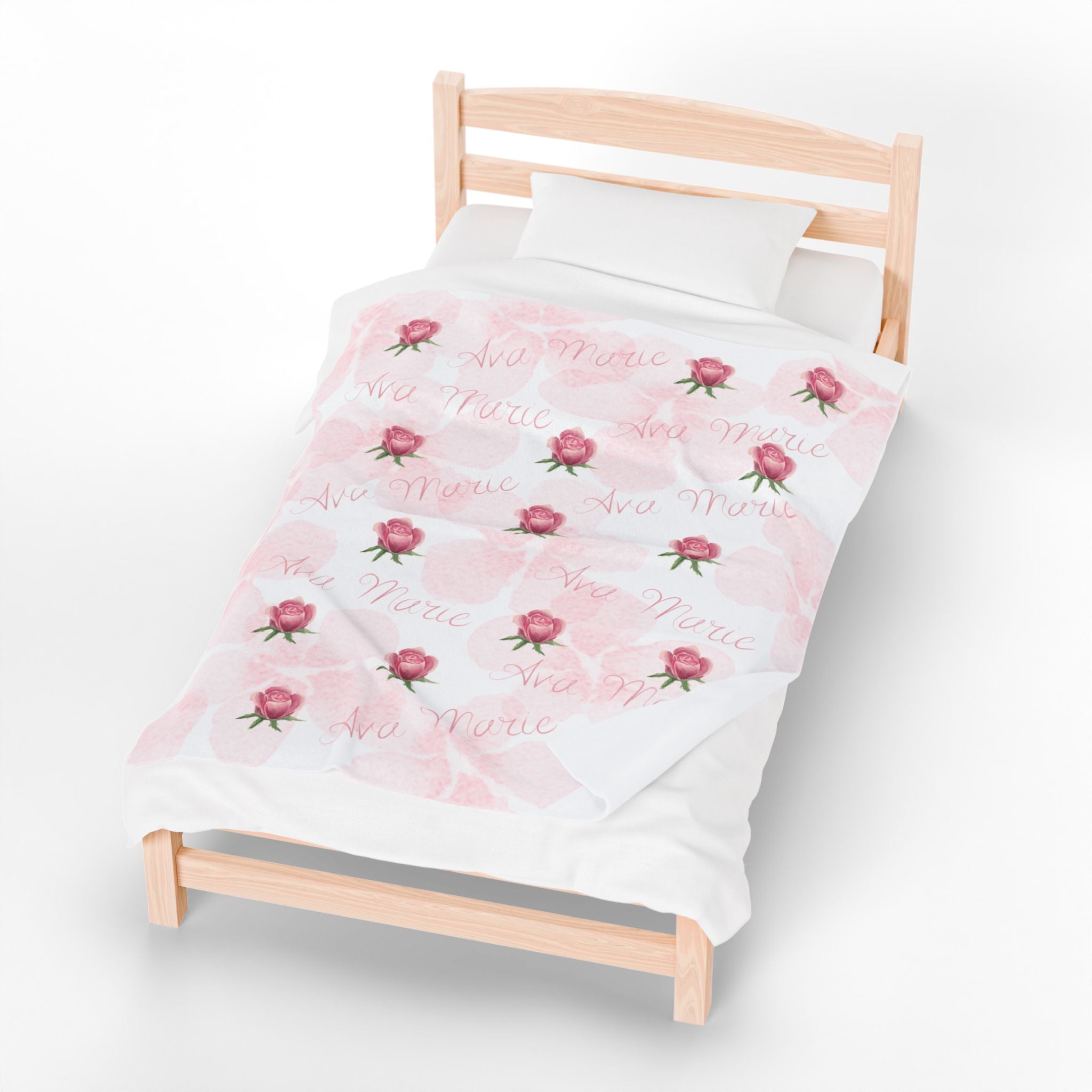Baby Blanket Personalized with Pink Roses and Custom Name