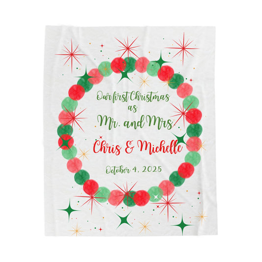 Personalized MR and MRS Velveteen Plush Blanket, First Christmas Gift, Wedding Date, Custom Name Throw, Cozy Anniversary Present, Warm