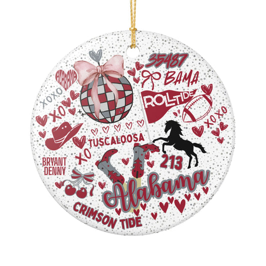Ceramic Ornament, Spirit Alabama Fan Christmas Tree Decoration, Holiday Gift, Stocking Stuffer, Bama Home Decor